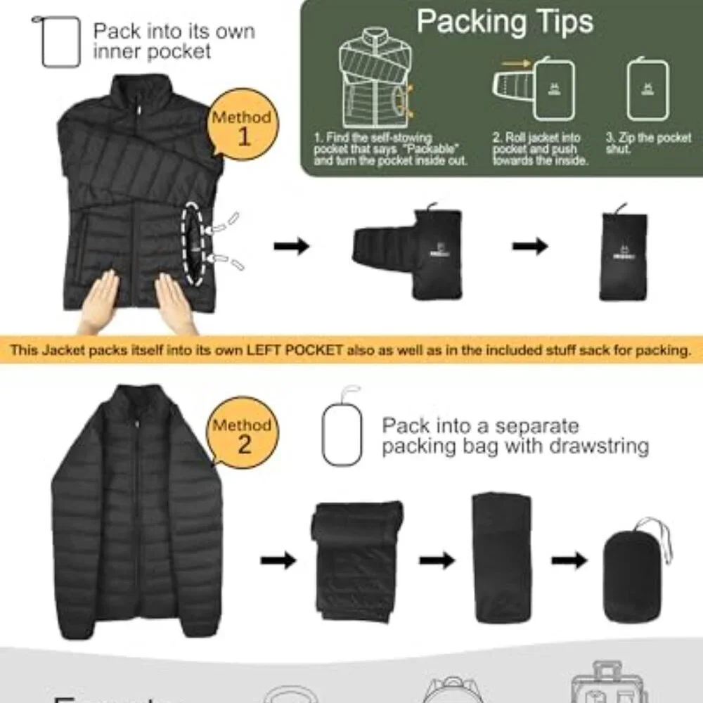 Packable Full-Zip Quilted Puffer Jacket Lightweight Insulated Winter Coat
